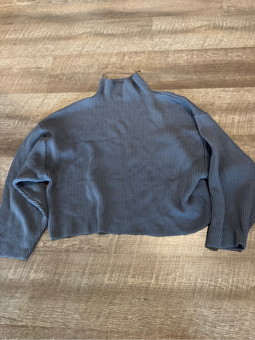 Zara Blue Knit Ribbed Heavy Turtleneck/Mock Neck Cropped Sweater